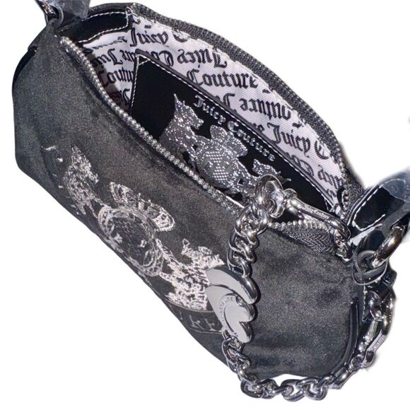 Juicy Couture UK Black Velour Twig Narrative Small Hobo Shoulder & Crossbody Bag - Picture 8 of 11